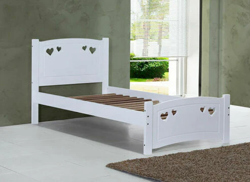 3ft Single White Heart Kid Children's Wood Bed Bedding Frame Furniture