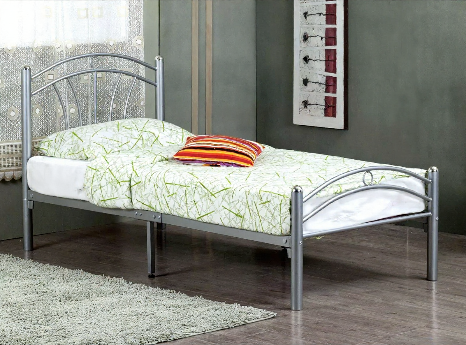 Luna 3ft Single Silver Metal Mesh Modern Bed Frame Mattress Option Sprung Foam